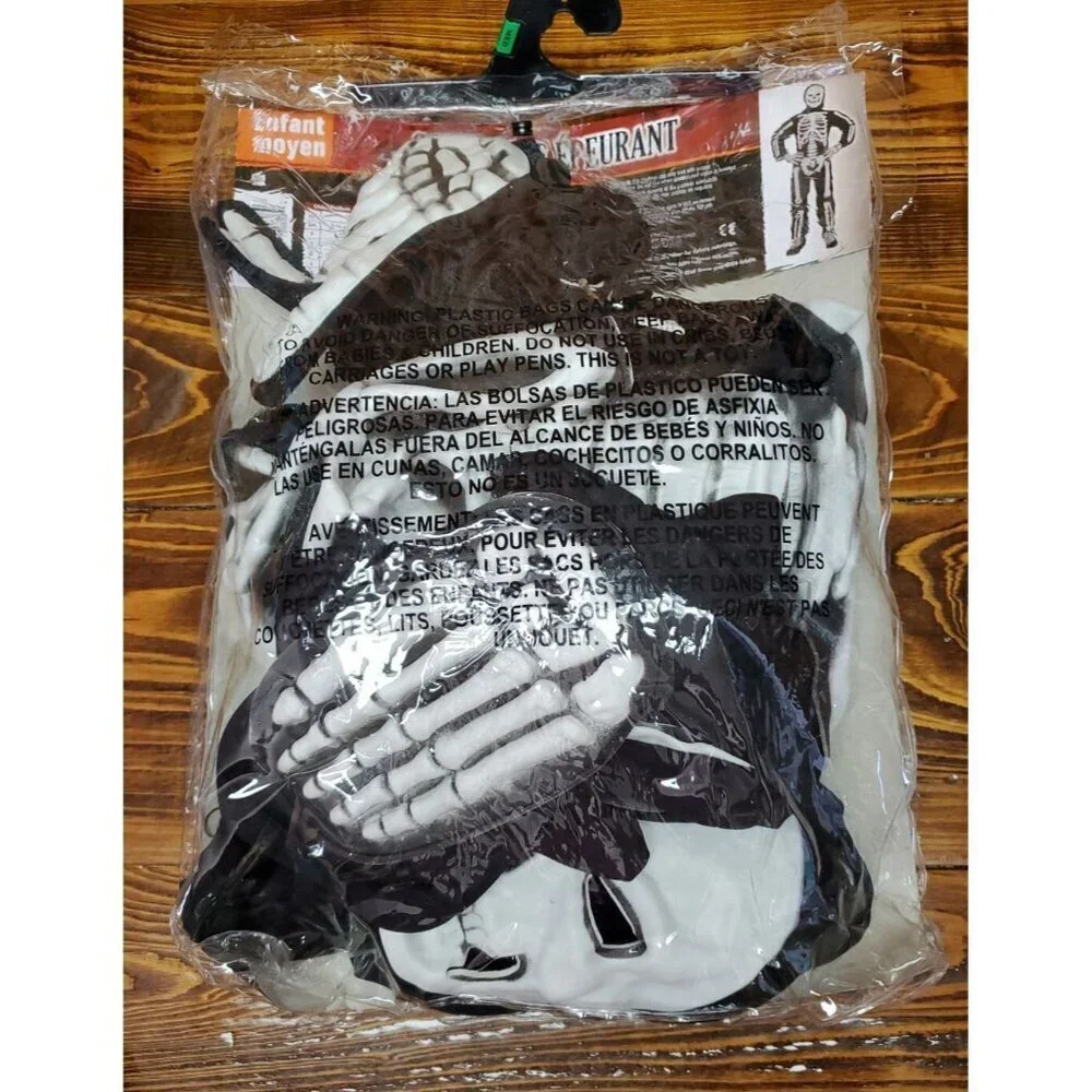Skeleton Child Halloween Costume Size M 8-10 Jumpsuit Theater Cosplay Black